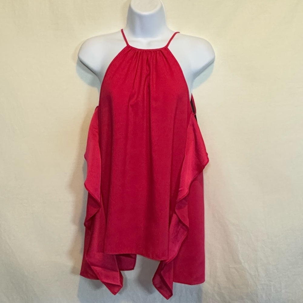 D-153 Kenneth Cole Red & Black Ruffled Sleeveless Summer Blouse Size XS